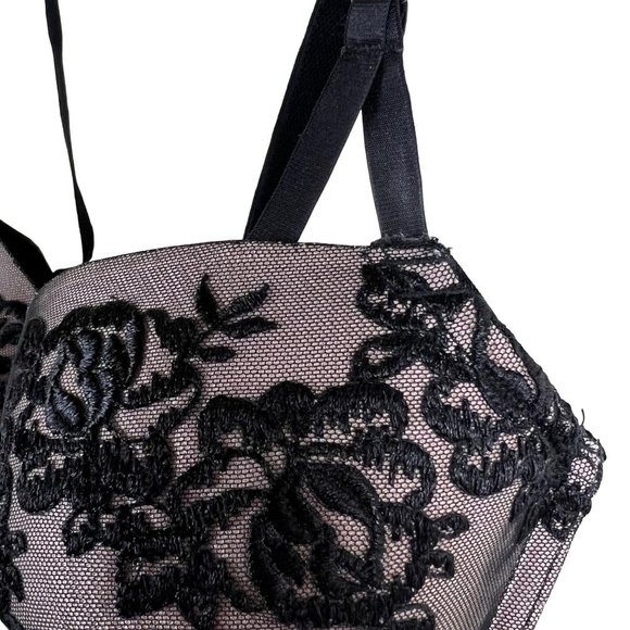 SMART & SEXY Black Lace Mesh Lined Push Up Bra Size 36D - Picture 2 of 10